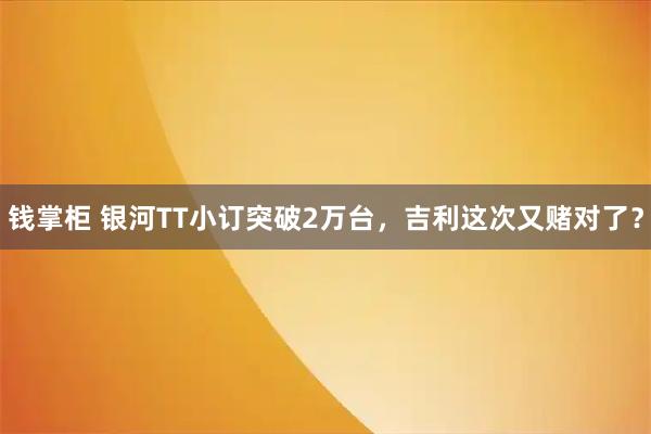 钱掌柜 银河TT小订突破2万台，吉利这次又赌对了？